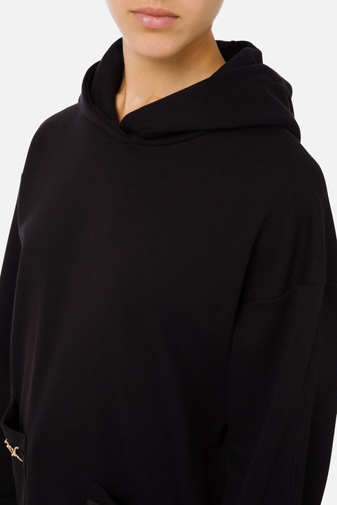 Felpa Donna MD00216E2 con cappuccio e tasche Nero ELISABETTA FRANCHI- Francavilla Moda